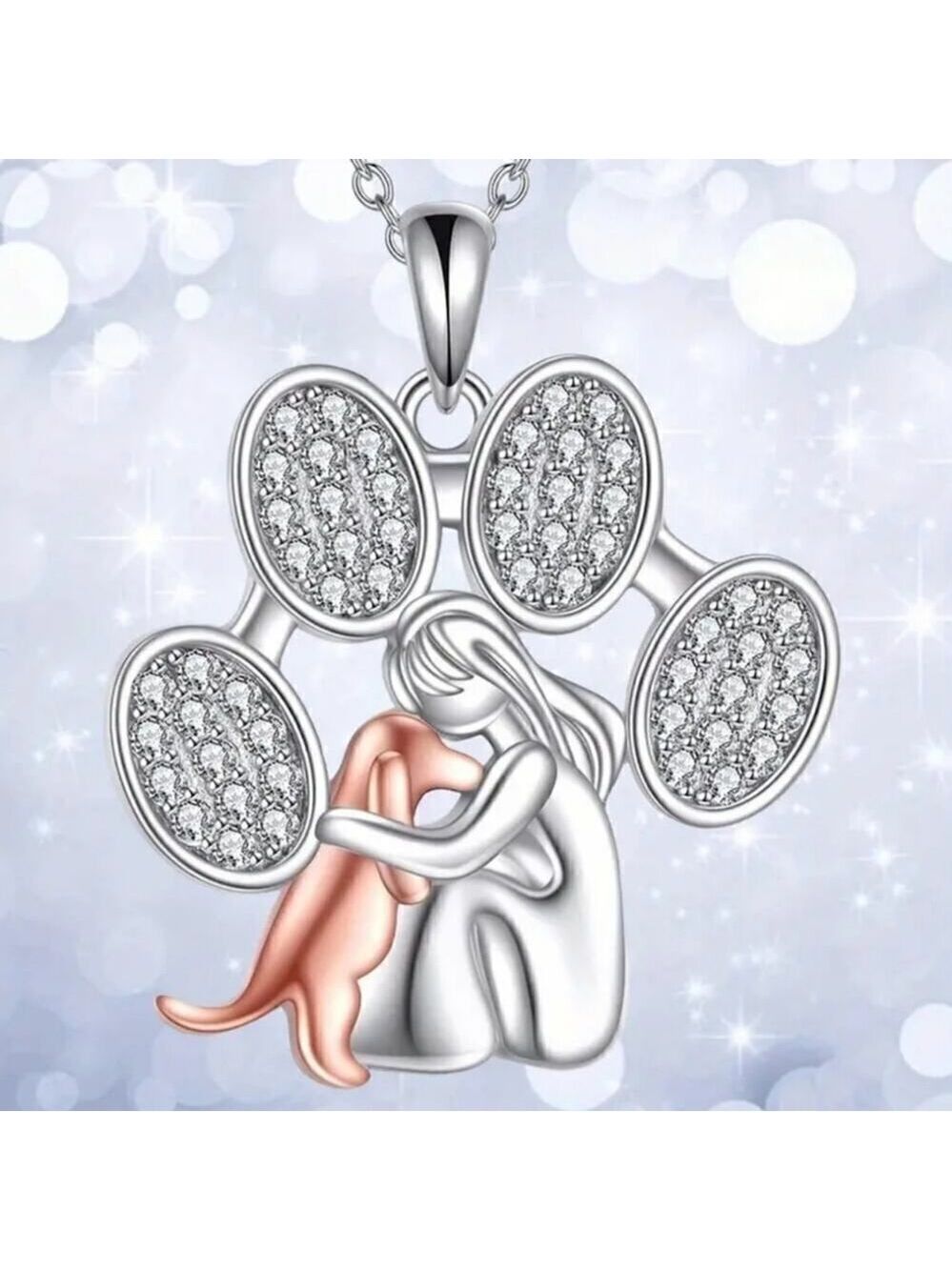 Fashion Silver Plated Dog Paw Pendant Necklace with Pet Lover Heart Design